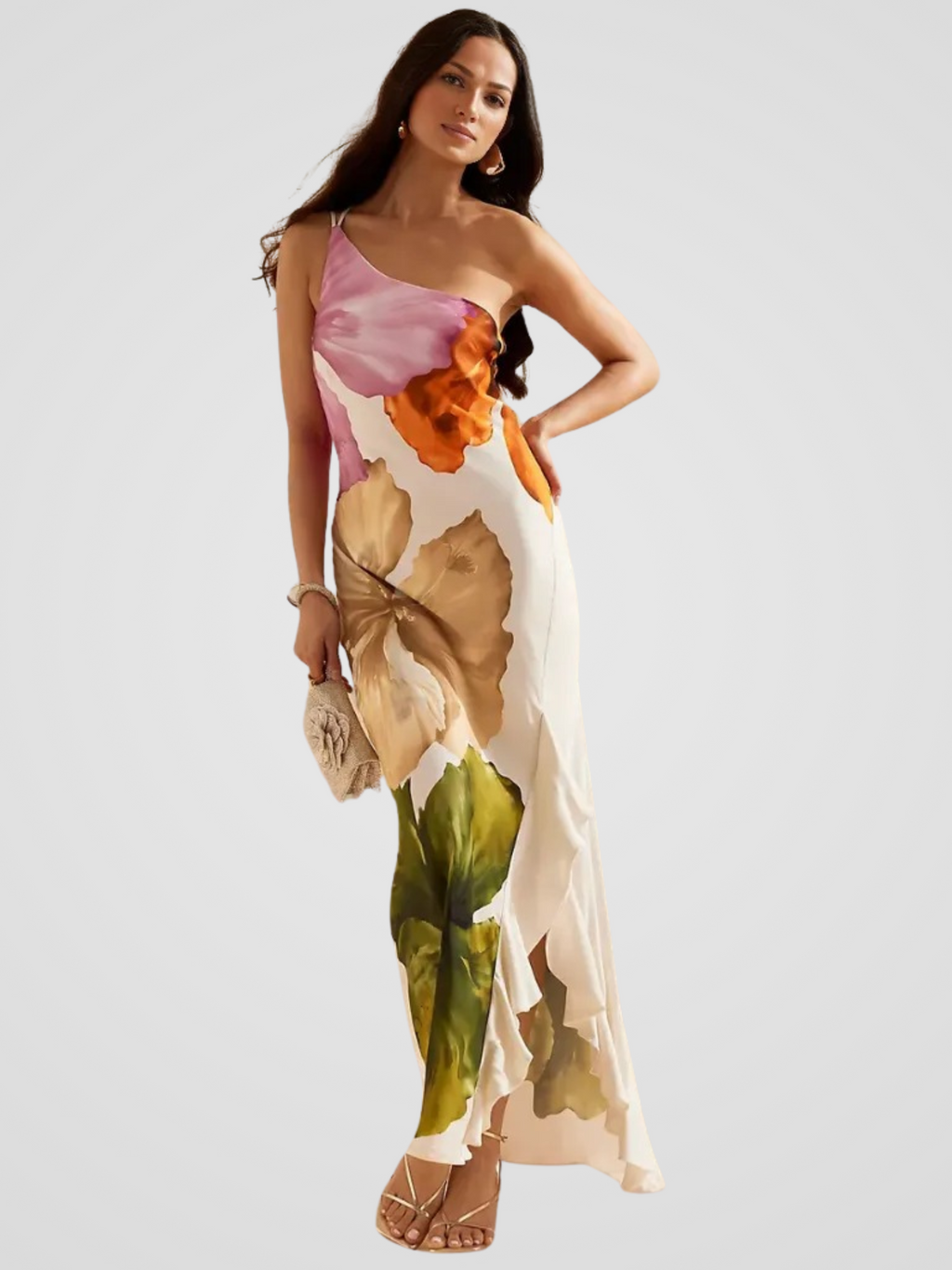KYNSKIN™ - Florélia Asymmetrical Satin Maxi Dress