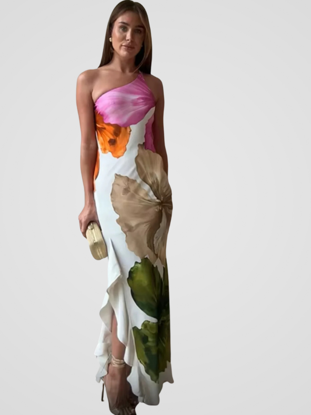 KYNSKIN™ - Florélia Asymmetrical Satin Maxi Dress