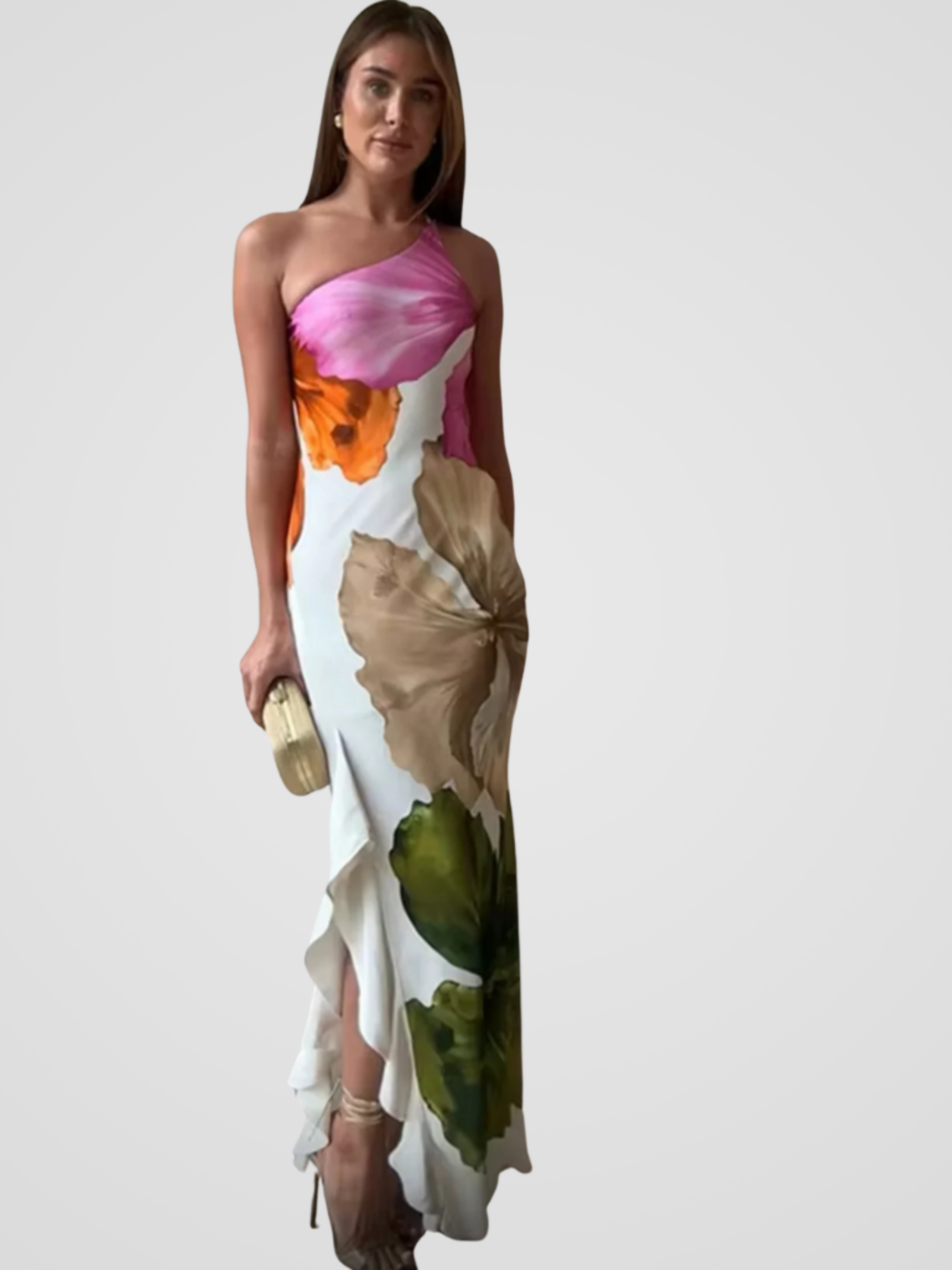 KYNSKIN™ - Florélia Asymmetrical Satin Maxi Dress