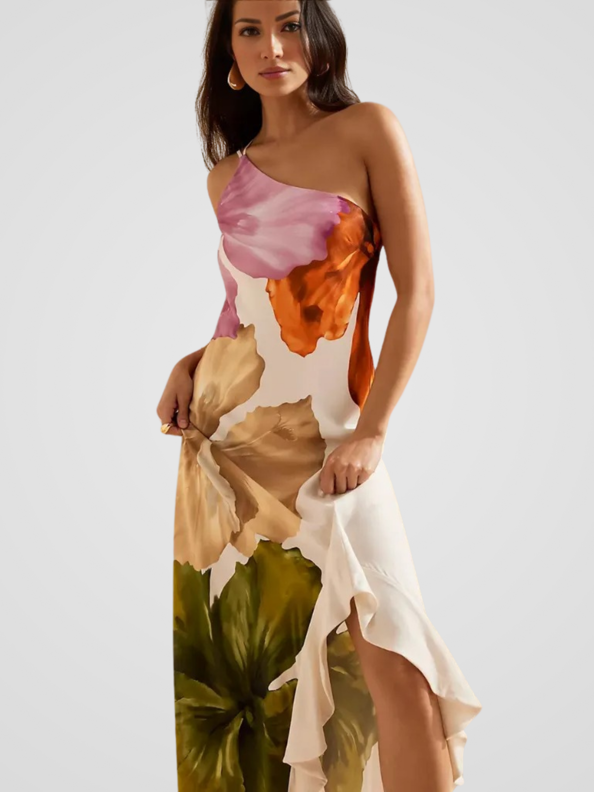 KYNSKIN™ - Florélia Asymmetrical Satin Maxi Dress
