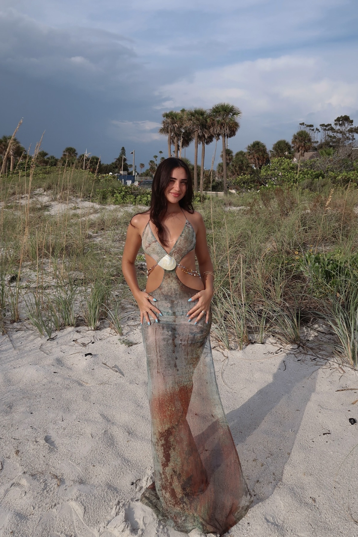 KYNSKIN™ - Reese Elegant Shell Waist Cut-Outs Maxi Dress