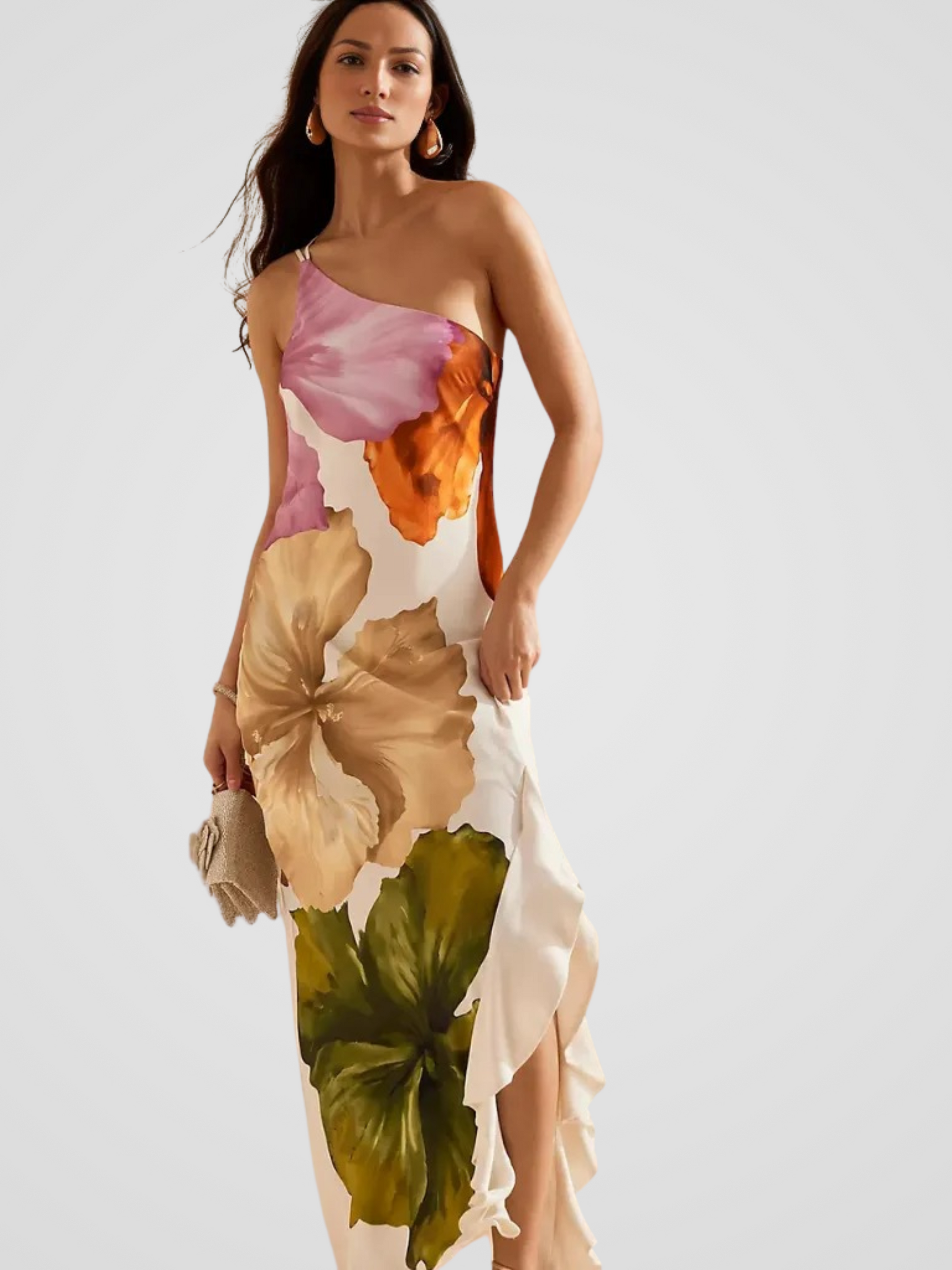 KYNSKIN™ - Florélia Asymmetrical Satin Maxi Dress
