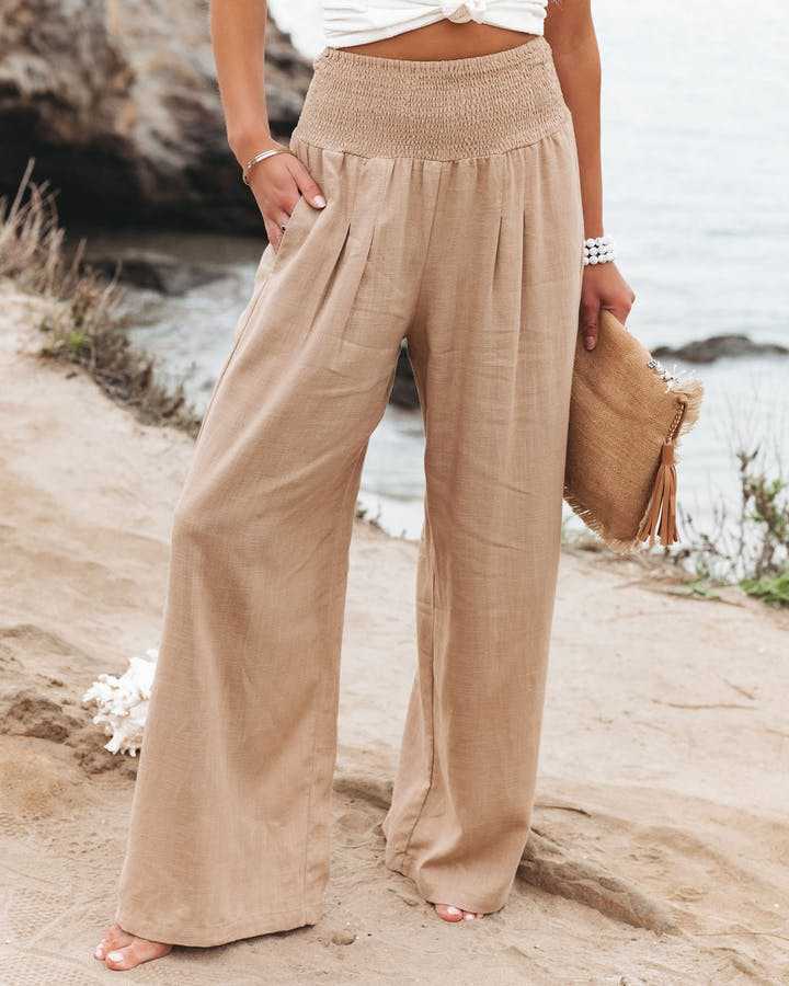 KYNSKIN™ - Whitney Smocked Waist Wide-Leg Trousers
