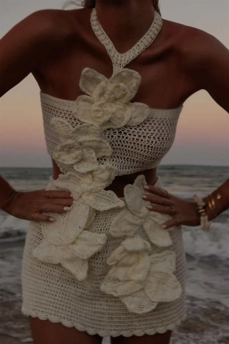 KYNSKIN™ - Margaret Halter Knit Floral Mini Dress