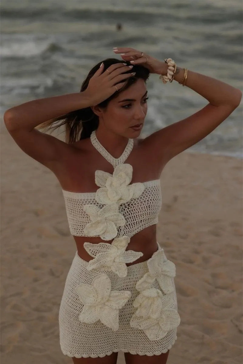 KYNSKIN™ - Margaret Halter Knit Floral Mini Dress
