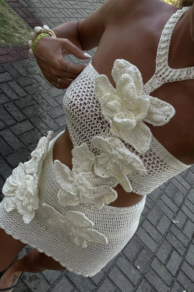 KYNSKIN™ - Margaret Halter Knit Floral Mini Dress